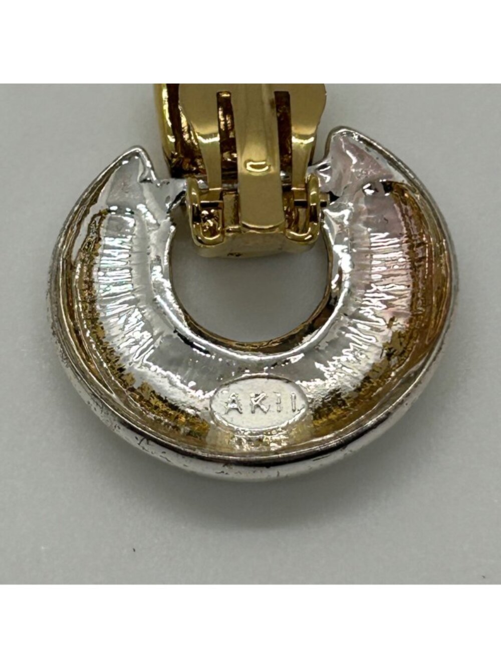 Anne Klein II Clip-On Earrings  Silver & Gold Tone Y2K Door Knockers Vintage - Picture 5 of 13